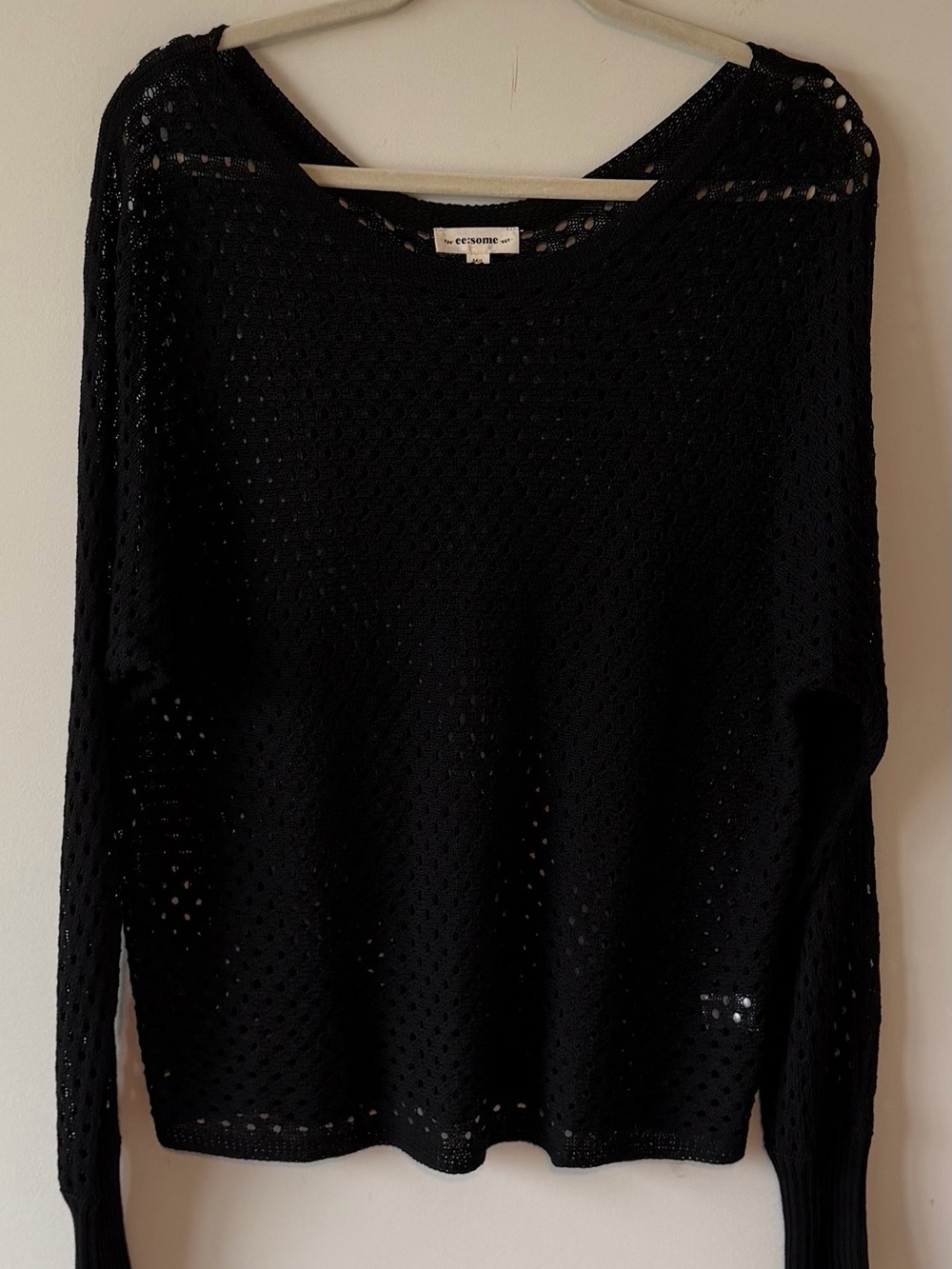 ee:some Loose Fit Scoop Neck Open Knit Pullover Sweater in Black
